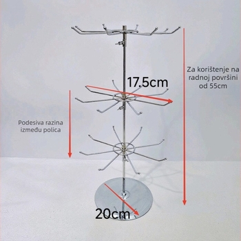Okretni stalak za nakit, trostruka kružna baza, podesiva, metalna elektroplatirana konstrukcija
