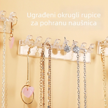 Mini zidni stalak za nakit s 8 rupa, kuka za naušnice i ogrlice, PS materijal, višenamjenski, prenosno