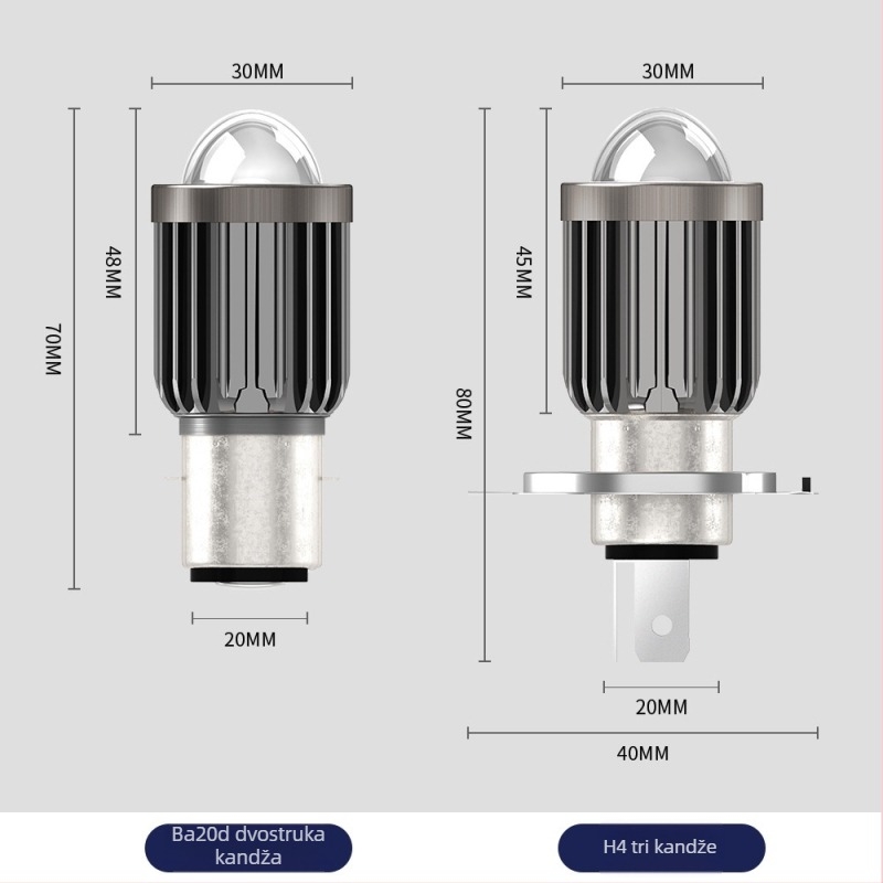 Motociklističko LED prednje svjetlo s IP67 zaštitom, 1200 lm, 12 W, 12–80 V, LED izvor