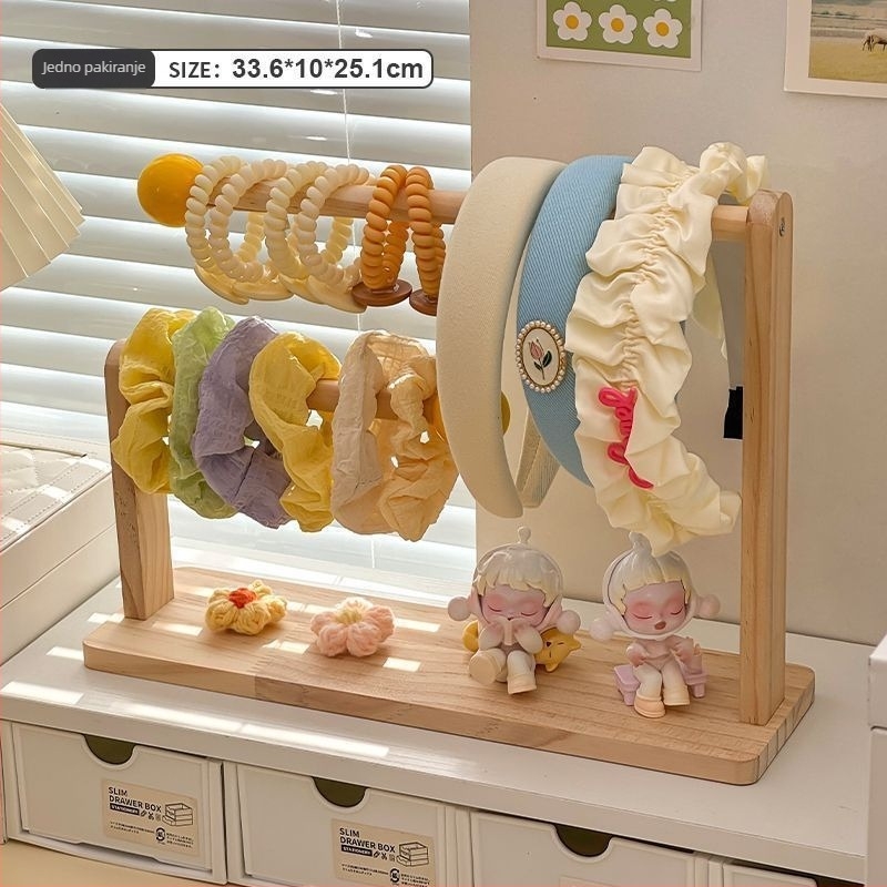 Drveni stalak za kosu i nakita — prašnjotporan, jednoslojni dizajn, seoski stil, za spavaću sobu