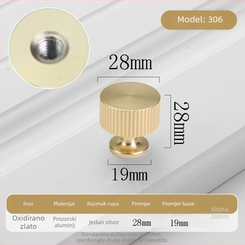 Drška za vrata ormarića, aluminijski profil, dizajn s jednim otvorom, moderan minimalistički stil, pogodna za vrata ormarića, garderobu, ormariće za cipele i ladice