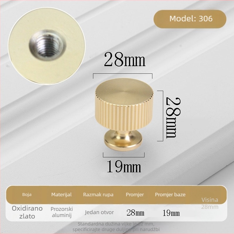 Drška za vrata ormarića, aluminijski profil, dizajn s jednim otvorom, moderan minimalistički stil, pogodna za vrata ormarića, garderobu, ormariće za cipele i ladice