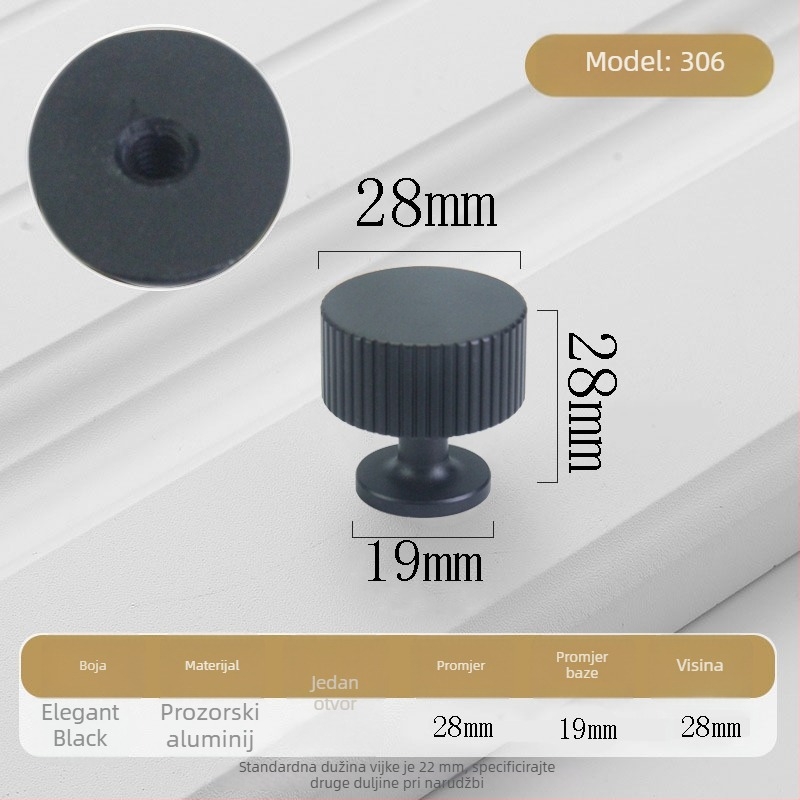 Drška za vrata ormarića, aluminijski profil, dizajn s jednim otvorom, moderan minimalistički stil, pogodna za vrata ormarića, garderobu, ormariće za cipele i ladice