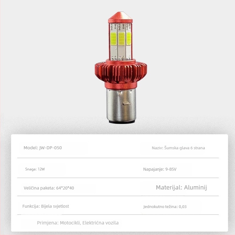 LED motociklistička glavna svjetla s aluminijskim kućištem, šesterostrani reflektor s lećom, 9-85V, 12W, visoka zaštita