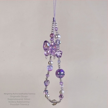 Lanac za mobitel i kameru od perlica s motivom leptira — ručna izrada, originalan dizajn Woo Handicrafts