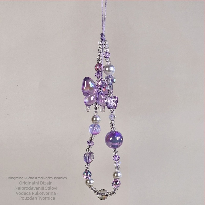 Lanac za mobitel i kameru od perlica s motivom leptira — ručna izrada, originalan dizajn Woo Handicrafts