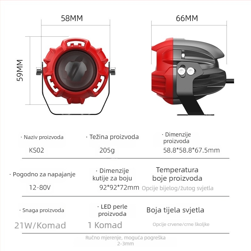 Motociklistički reflektor — aluminijsko kućište, 20W, 12-80V, 1800 lm, vodootporan