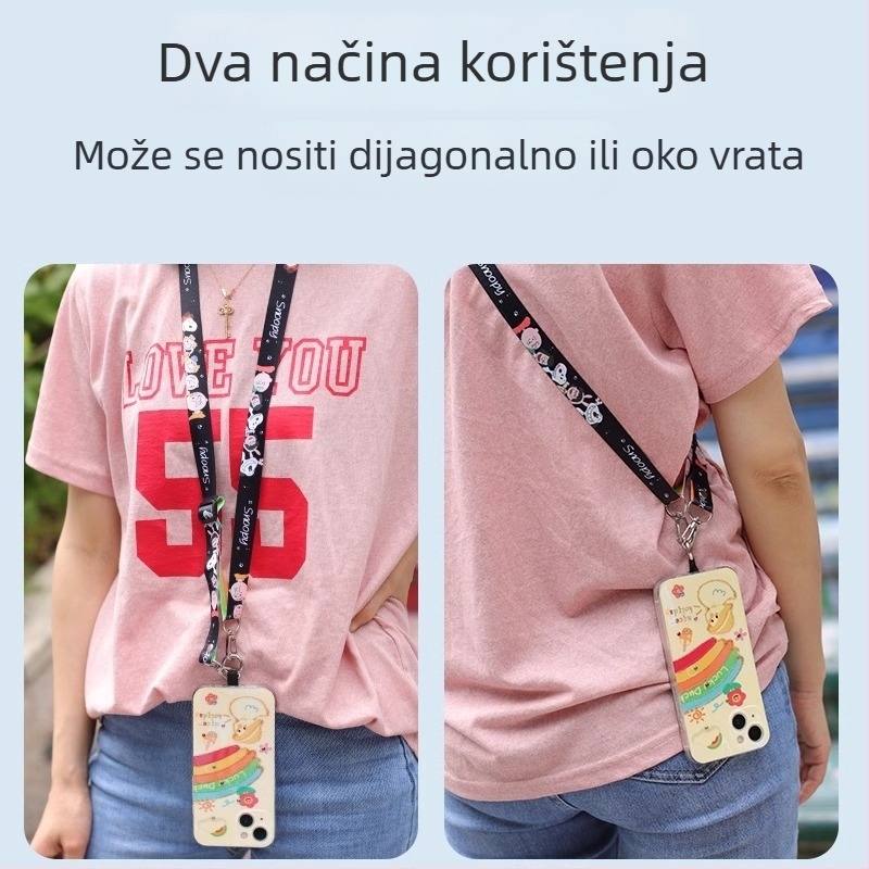 Kaiš za mobitel s klipom na stražnjoj strani, prilagodljiv crossbody remen, karikatura dizajn; materijal najlon; užad poliester; metalna kopča; tisak silk-screen; prilagodljivo.