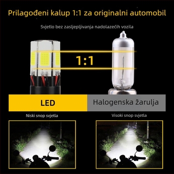 Automobilska LED svjetla H4 s integriranim visokim i niskim snopom, aluminijsko kućište, 12V, vodootporno, vijek trajanja 50000h, model motor157