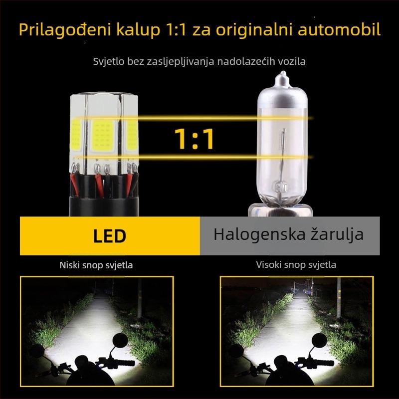 Automobilska LED svjetla H4 s integriranim visokim i niskim snopom, aluminijsko kućište, 12V, vodootporno, vijek trajanja 50000h, model motor157