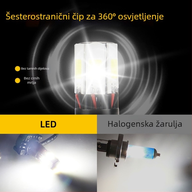 Automobilska LED svjetla H4 s integriranim visokim i niskim snopom, aluminijsko kućište, 12V, vodootporno, vijek trajanja 50000h, model motor157