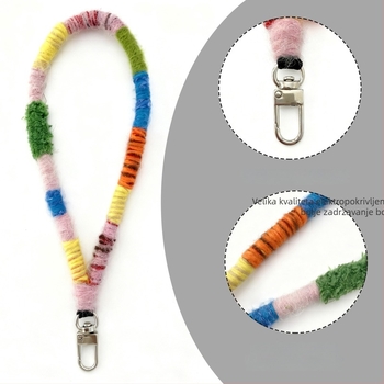 Ručni pleteni kaiš za mobitel od mohira, metalni priključak, linijski uzorak, originalni dizajn s privjeskom u obliku ključa