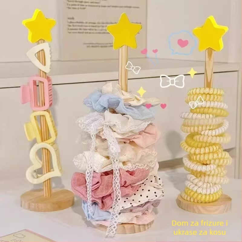 Drveni stalak za nakit – podni stalak za dodatke za kosu, stolna izložba, 1 etaža, moderan minimalistički stil