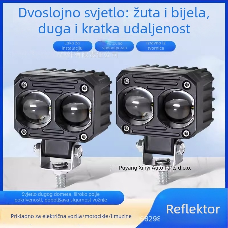 LED far motocikl s dvostrukim lećama, visok i niski snop, aluminijsko kućište, 10-60V, 5000–6000 lm