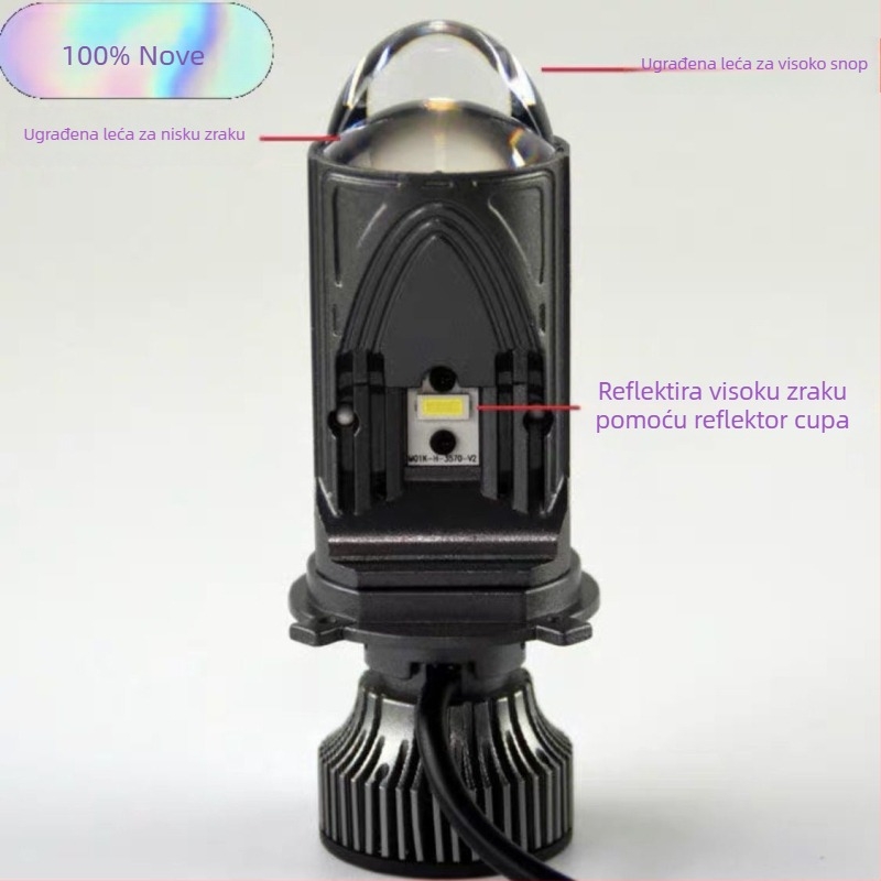 55W H4 far za automobile i motocikle s laserskom matricom leća, tri snopa, integrirani daleki i bliži snop