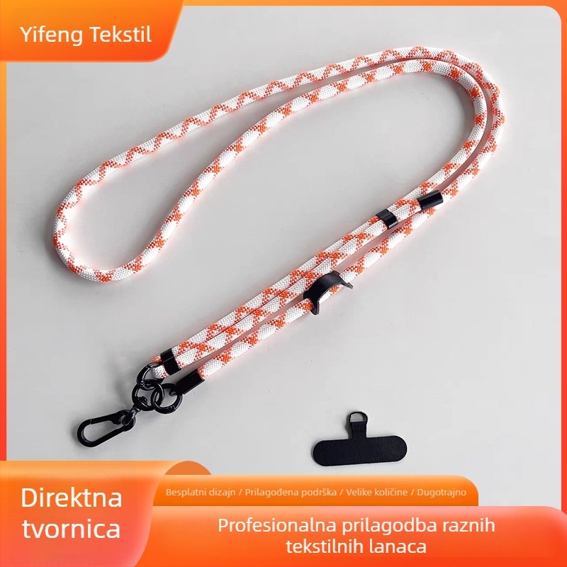 Lančić za mobitel – prilagodljiv, s odvojivim crossbody klipom, metalna kopča, poliester uzica, metalni privjesak
