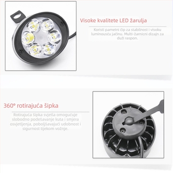 Gledalno svjetlo za električna vozila – aluminijsko kućište, plastičan poklopac svjetla, ulaz 12V, IP1 zaštita, 2 godine vijeka trajanja