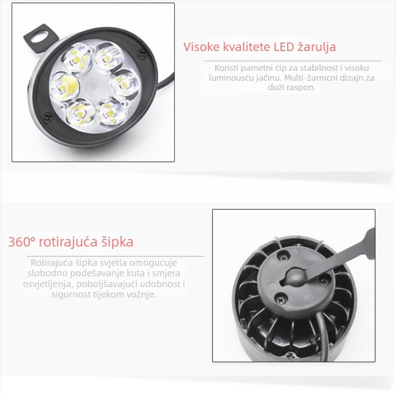 Gledalno svjetlo za električna vozila – aluminijsko kućište, plastičan poklopac svjetla, ulaz 12V, IP1 zaštita, 2 godine vijeka trajanja