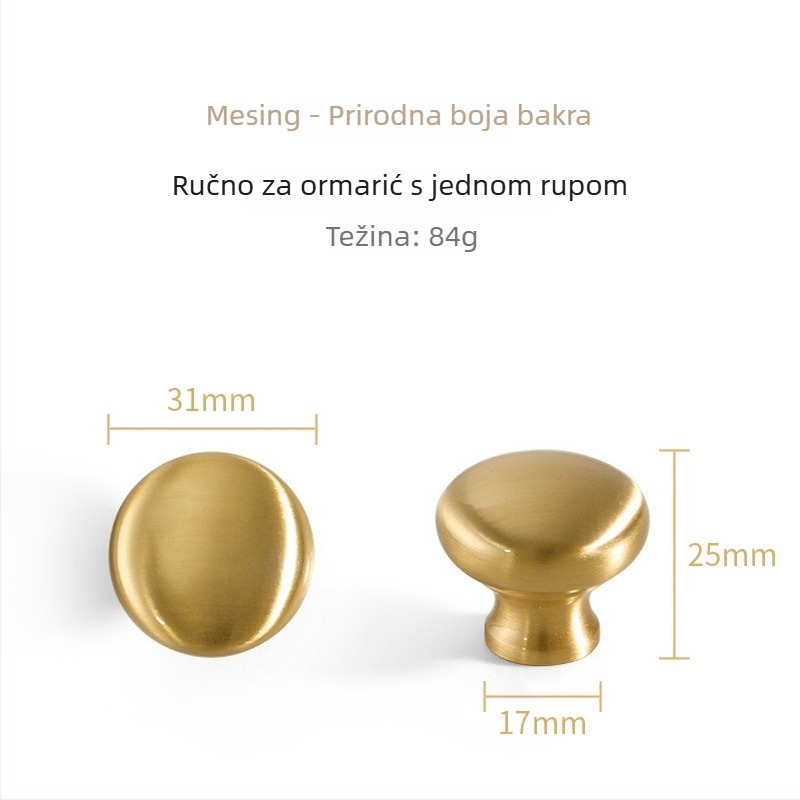 G18 ručka za namještaj s jednom rupom, francuskog stila, od mesinga, za garderobu/ormar/vrata/ladicu, završna obrada glazirana