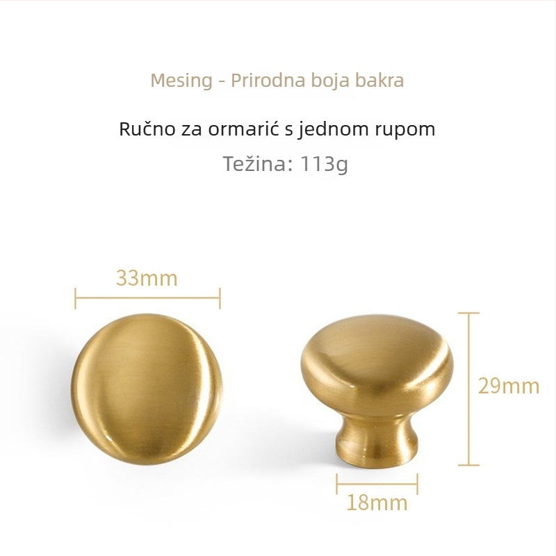 G18 ručka za namještaj s jednom rupom, francuskog stila, od mesinga, za garderobu/ormar/vrata/ladicu, završna obrada glazirana