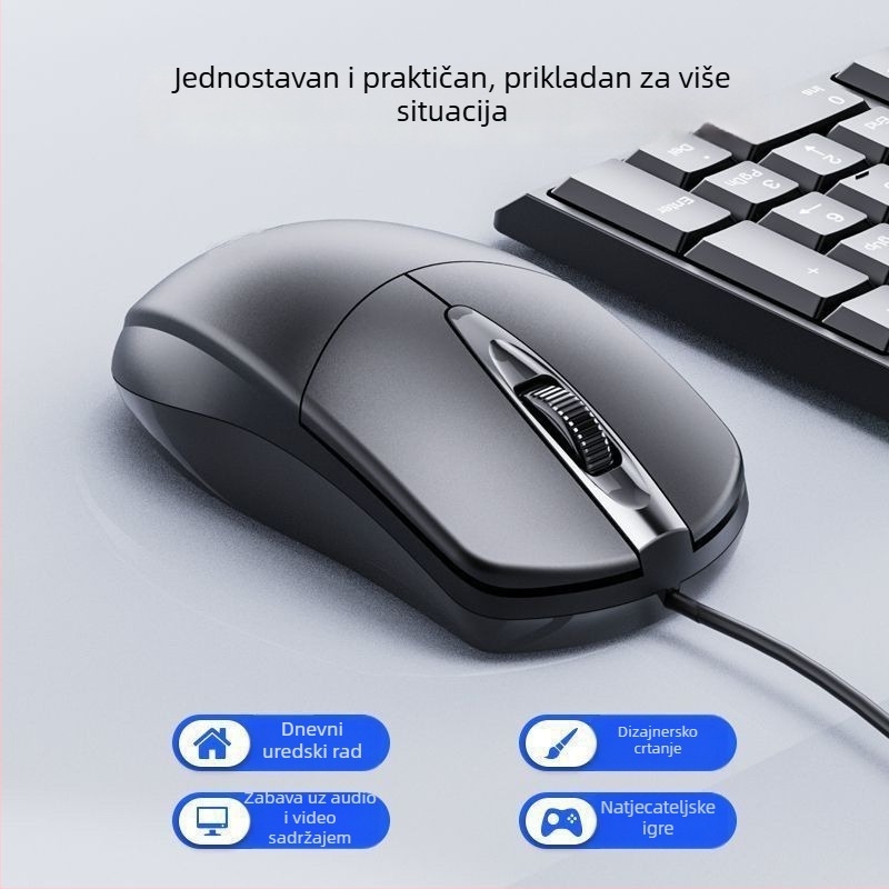 Optički žični USB miš s 2 tipke, M2, pogodan za poslovne potrebe/urede i prijenosna računala