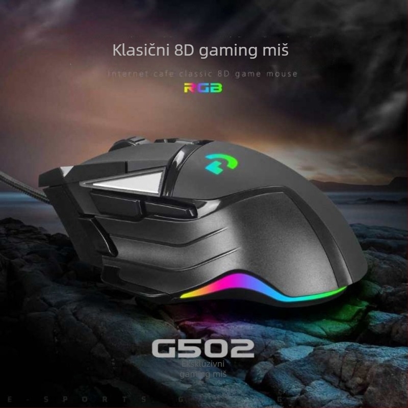 G502 žična gaming miša s 5600 DPI laserskim senzorom, 10 programibilnih tipki, RGB pozadinsko osvjetljenje, macro editor, 4-smjerni kotačić