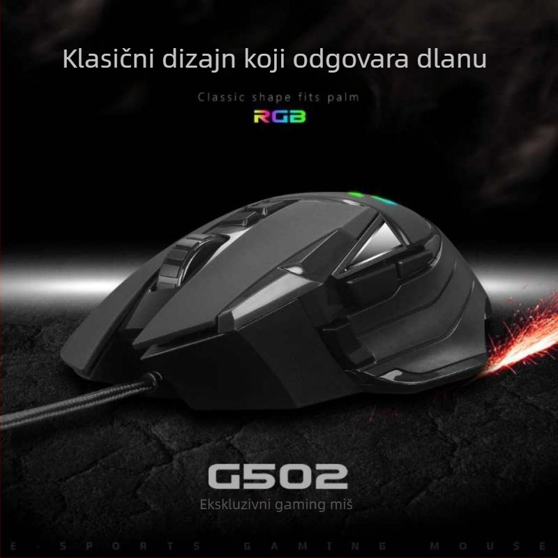 G502 žična gaming miša s 5600 DPI laserskim senzorom, 10 programibilnih tipki, RGB pozadinsko osvjetljenje, macro editor, 4-smjerni kotačić