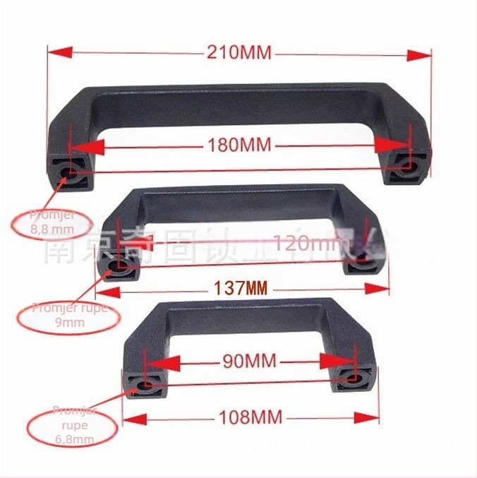 Qigu četverokutna najlonska plastična ručica za strojeve - modeli C90/C120/C180; Materijal: inženjerska plastika; Namjena: elektromehanička oprema, električne kutije, ormari i stroje