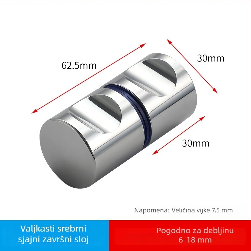 Staklena kvaka za tuš vrata i kućna klizna vrata; cilindrična, s jednim otvorom; aluminijska legura; marka YJX; moderni stil