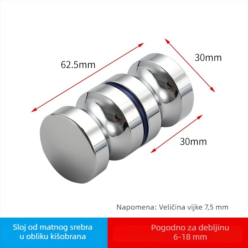 Staklena kvaka za tuš vrata i kućna klizna vrata; cilindrična, s jednim otvorom; aluminijska legura; marka YJX; moderni stil