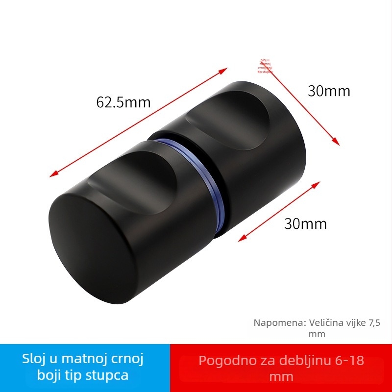 Staklena kvaka za tuš vrata i kućna klizna vrata; cilindrična, s jednim otvorom; aluminijska legura; marka YJX; moderni stil