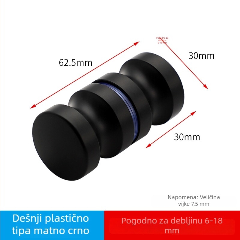 Staklena kvaka za tuš vrata i kućna klizna vrata; cilindrična, s jednim otvorom; aluminijska legura; marka YJX; moderni stil