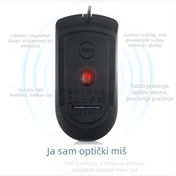 MS116 optički miša, USB priključak, 1000dpi, 3 tipke, četverostrani kotačić za pomicanje