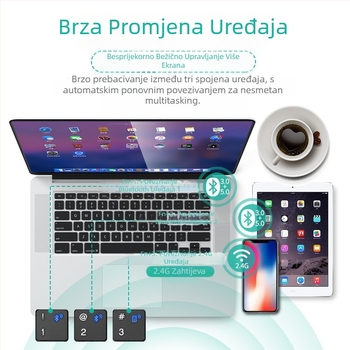 Bežični set tipkovnice i miša, 100 tipki, Bluetooth i 2.4G dvostruki način povezivanja, plug-and-play, ergonomski