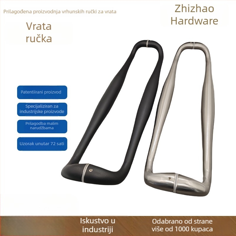 Drška za vrata od nehrđajućeg čelika za staklena vrata, cijevnog oblika, završna površina s četkanim efektom, elektrogalvanizacija