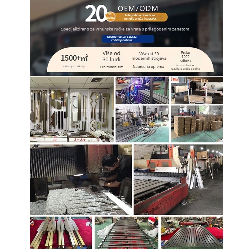 Drška za vrata od nehrđajućeg čelika za staklena vrata, cijevnog oblika, završna površina s četkanim efektom, elektrogalvanizacija