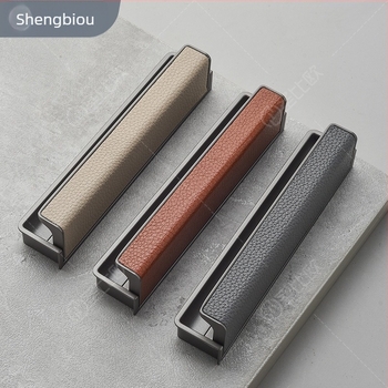 Drška za vrata garderobe i ladice – kožna obloga, cinkova legura, model 6609, talijanski minimalistički stil