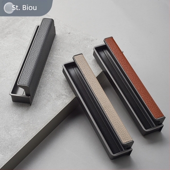 Drška za vrata garderobe i ladice – kožna obloga, cinkova legura, model 6609, talijanski minimalistički stil