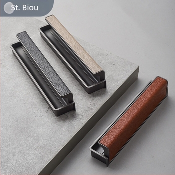 Drška za vrata garderobe i ladice – kožna obloga, cinkova legura, model 6609, talijanski minimalistički stil