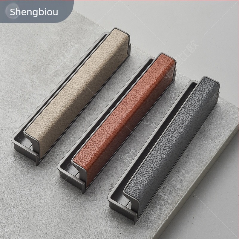 Drška za vrata garderobe i ladice – kožna obloga, cinkova legura, model 6609, talijanski minimalistički stil