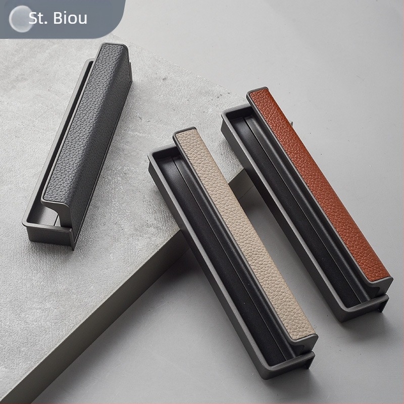 Drška za vrata garderobe i ladice – kožna obloga, cinkova legura, model 6609, talijanski minimalistički stil