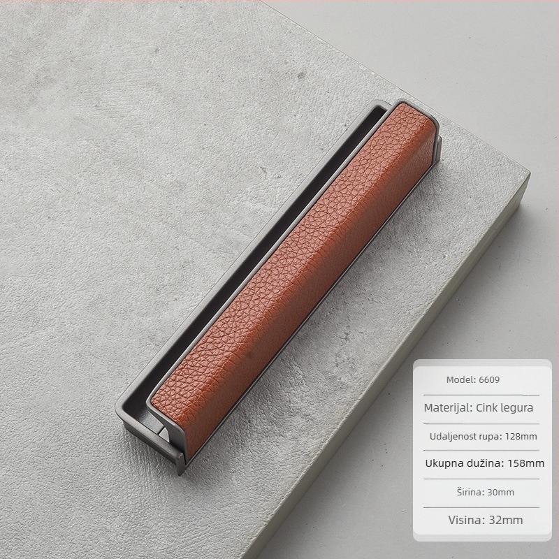 Drška za vrata garderobe i ladice – kožna obloga, cinkova legura, model 6609, talijanski minimalistički stil