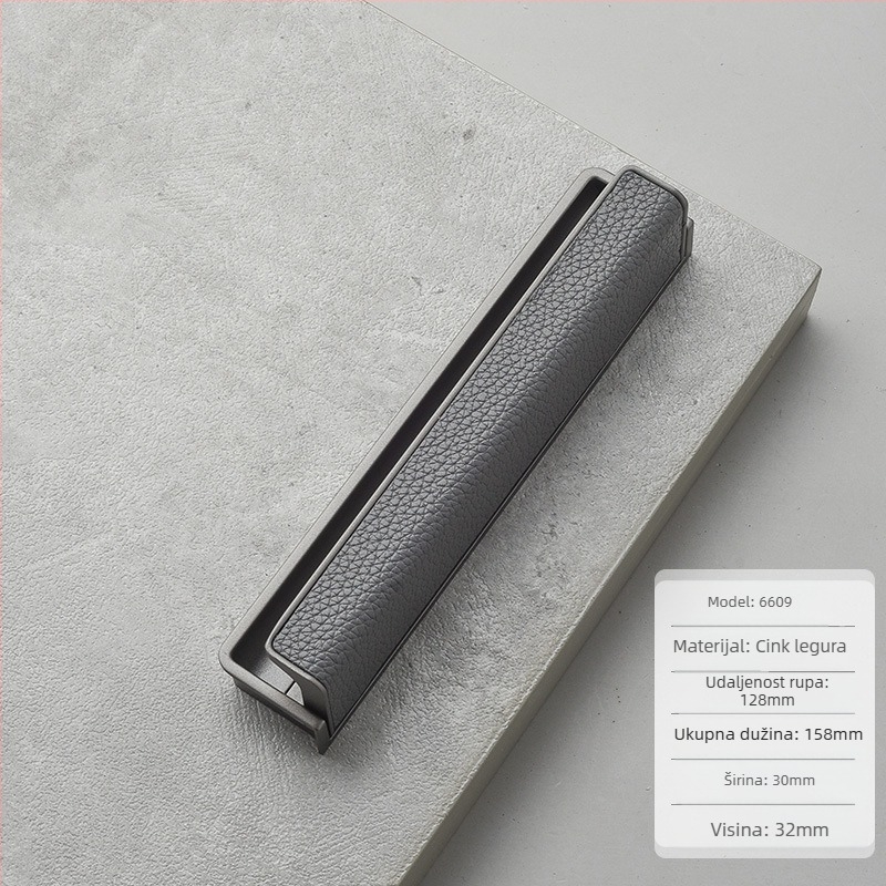 Drška za vrata garderobe i ladice – kožna obloga, cinkova legura, model 6609, talijanski minimalistički stil