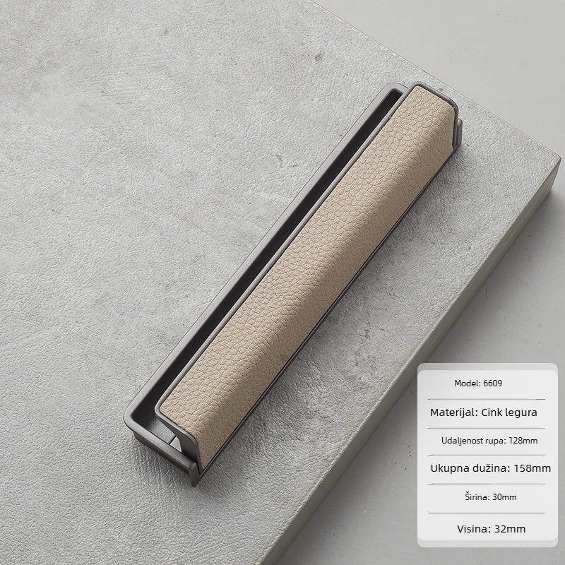 Drška za vrata garderobe i ladice – kožna obloga, cinkova legura, model 6609, talijanski minimalistički stil