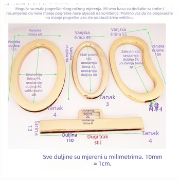Metalni držač ručke torbe – jaje-oblika oval, ravna šipka, veliki prsten, za žene