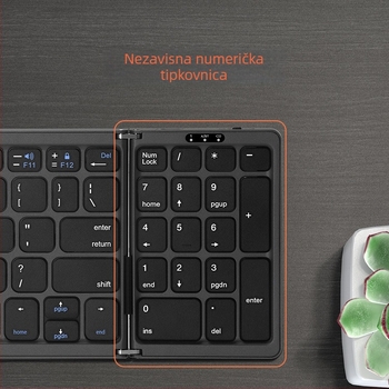 Castkey B089 Sklopiva Bluetooth tipkovnica s 81 tipkami i numeričkim keypadom, bežična, kompatibilna sa tri operacijska sustava, ABS kućište