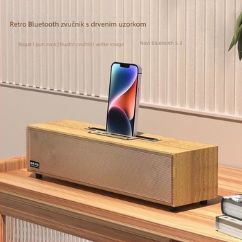 Drveni stolni Bluetooth zvučnik sa dva zvučnika, 16W, BT 5.3, 100 Hz–20 kHz, domet 10 m