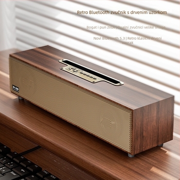 Drveni stolni Bluetooth zvučnik sa dva zvučnika, 16W, BT 5.3, 100 Hz–20 kHz, domet 10 m