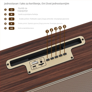 Drveni stolni Bluetooth zvučnik sa dva zvučnika, 16W, BT 5.3, 100 Hz–20 kHz, domet 10 m