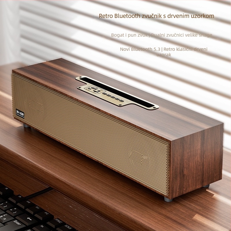 Drveni stolni Bluetooth zvučnik sa dva zvučnika, 16W, BT 5.3, 100 Hz–20 kHz, domet 10 m